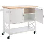 Carrello da cucina con 2 ante e 1 ripiano – Bianco e piano in legno naturale