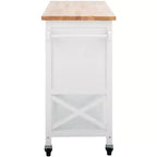 Carrello da cucina con 2 ante e 1 ripiano – Bianco e piano in legno naturale