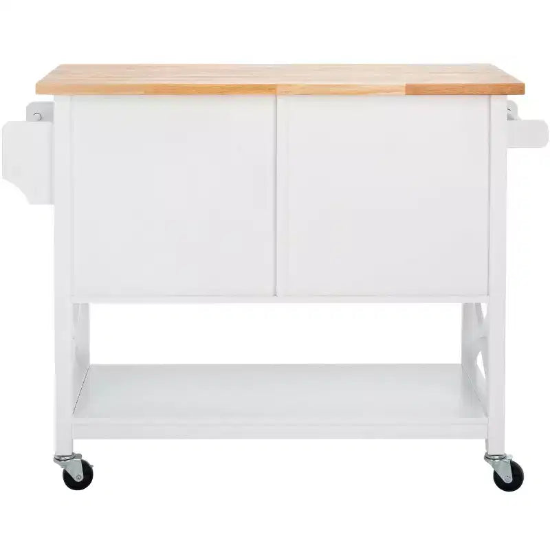 Carrello da cucina con 2 ante e 1 ripiano – Bianco e piano in legno naturale