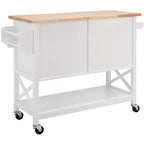 Carrello da cucina con 2 ante e 1 ripiano – Bianco e piano in legno naturale