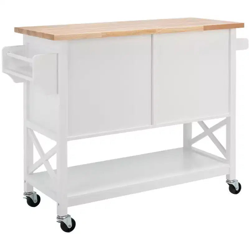 Carrello da cucina con 2 ante e 1 ripiano – Bianco e piano in legno naturale