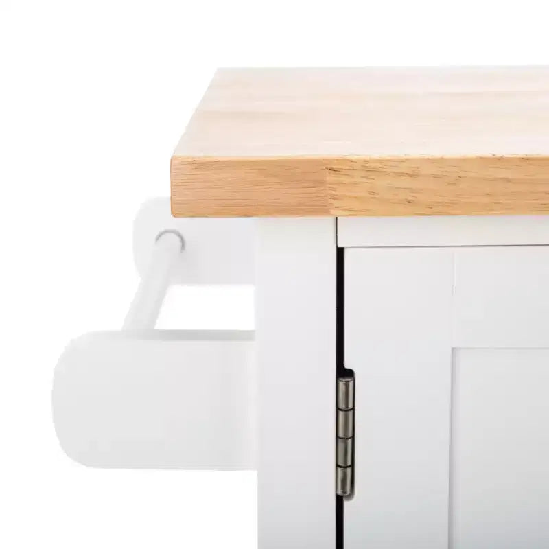Carrello da cucina con 2 ante e 1 ripiano – Bianco e piano in legno naturale