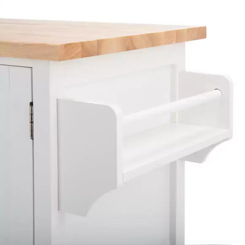 Carrello da cucina con 2 ante e 1 ripiano – Bianco e piano in legno naturale