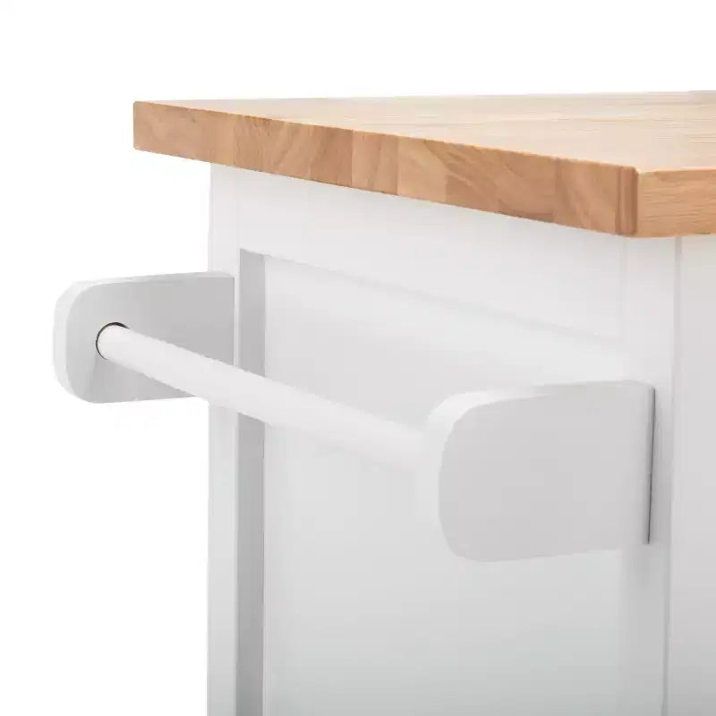 Carrello da cucina con 2 ante e 1 ripiano – Bianco e piano in legno naturale