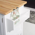 Carrello da cucina con 2 ante e 1 ripiano – Bianco e piano in legno naturale