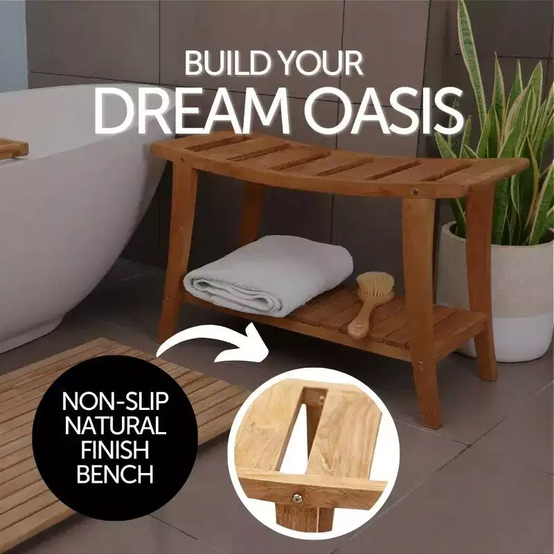 Panca da doccia in teak da 30" con ripiano inferiore – Resistente all'acqua