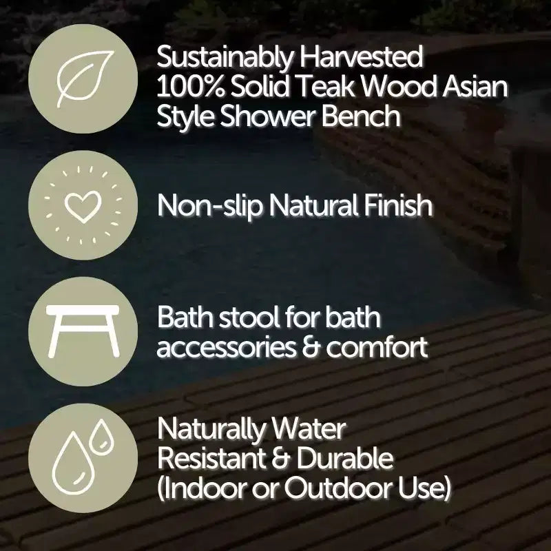Panca da doccia in teak da 30" con ripiano inferiore – Resistente all'acqua
