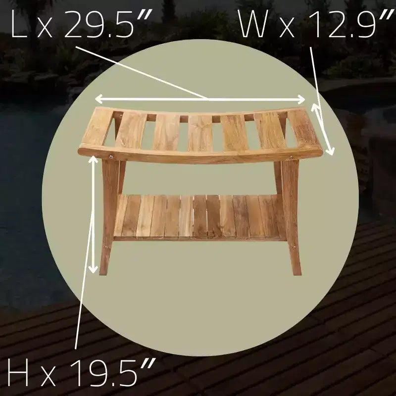 Panca da doccia in teak da 30" con ripiano inferiore – Resistente all'acqua