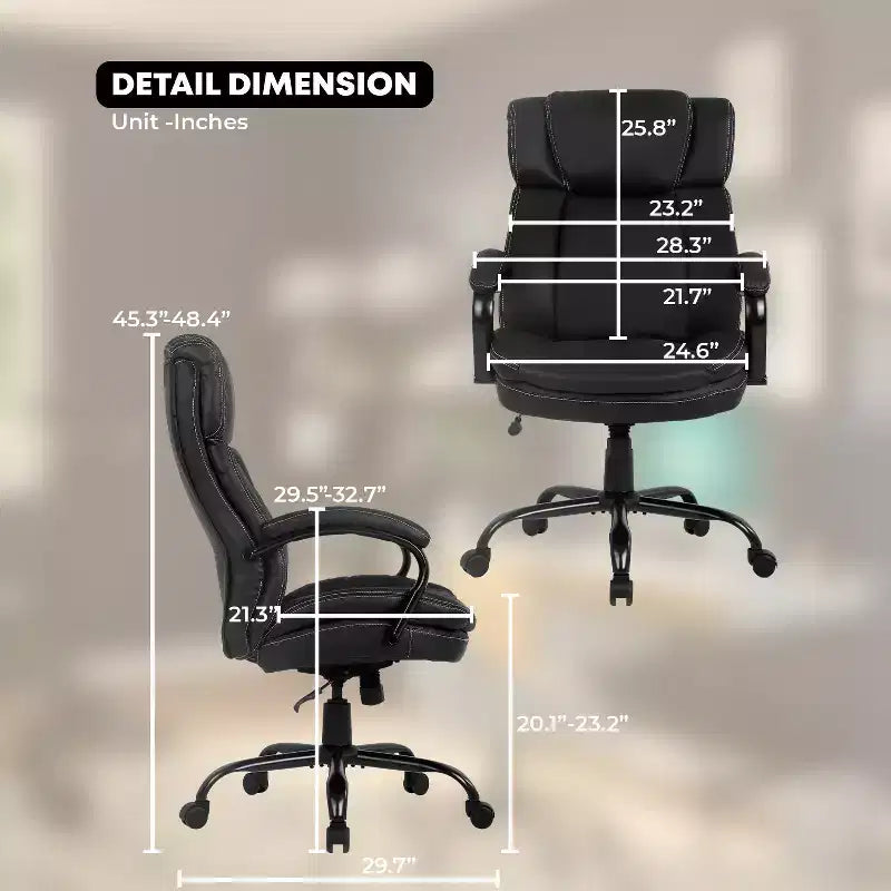 Sedia da Ufficio Direzionale Ergonomica per Persone Robuste – 225 kg, Supporto Lombare e Poggiatesta