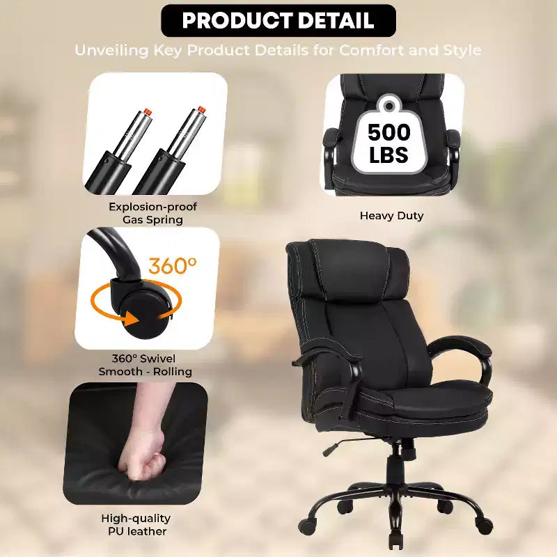 Sedia da Ufficio Direzionale Ergonomica per Persone Robuste – 225 kg, Supporto Lombare e Poggiatesta