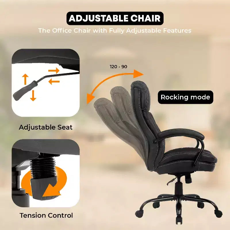 Sedia da Ufficio Direzionale Ergonomica per Persone Robuste – 225 kg, Supporto Lombare e Poggiatesta