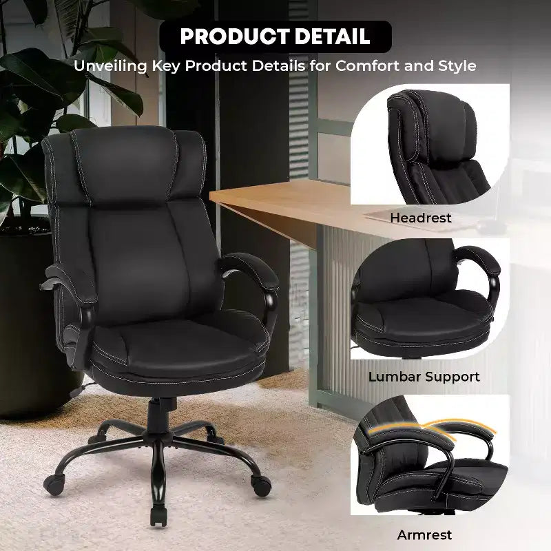 Sedia da Ufficio Direzionale Ergonomica per Persone Robuste – 225 kg, Supporto Lombare e Poggiatesta