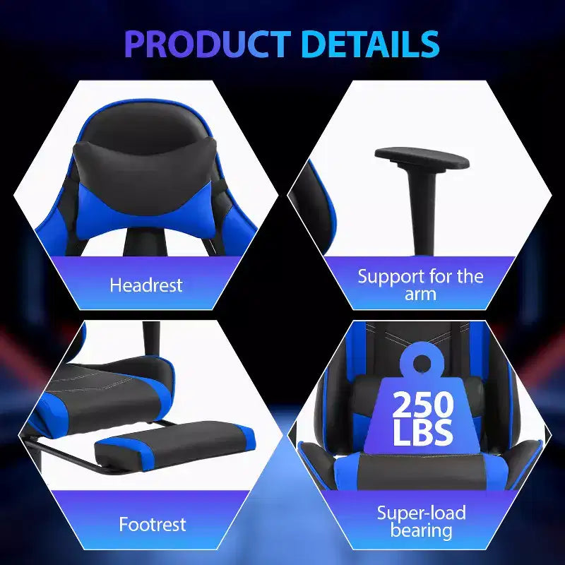Sedia da Gaming Racing in Pelle PU con Supporto Lombare e Girevole a 360°