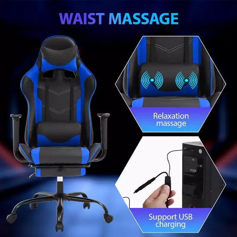 Sedia da Gaming Racing in Pelle PU con Supporto Lombare e Girevole a 360°