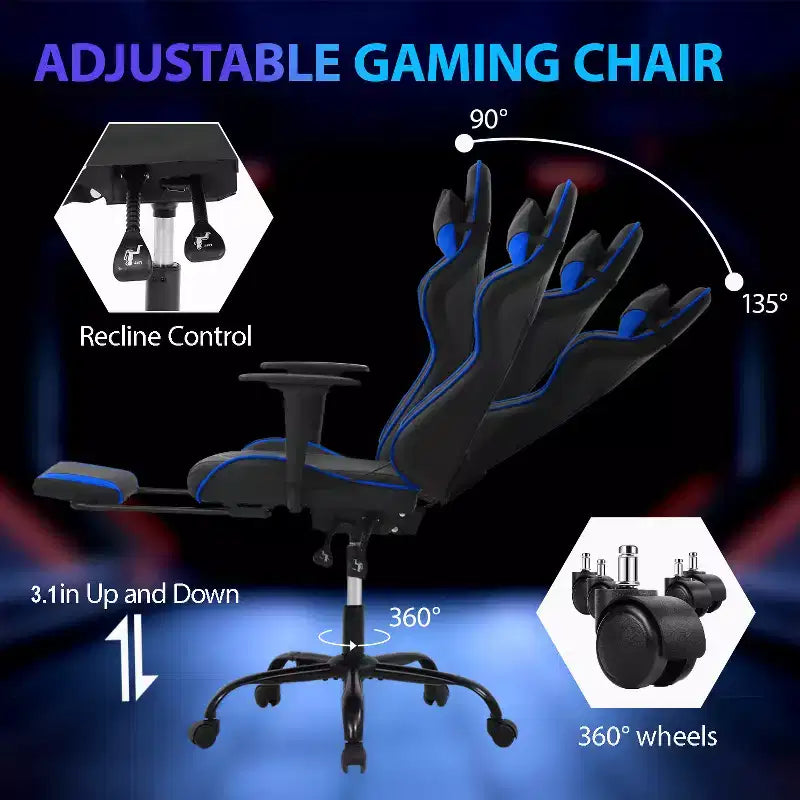 Sedia da Gaming Racing in Pelle PU con Supporto Lombare e Girevole a 360°