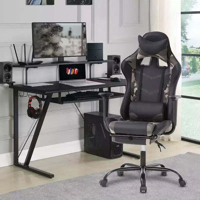 Sedia da Gaming Racing in Pelle PU con Supporto Lombare e Girevole a 360°