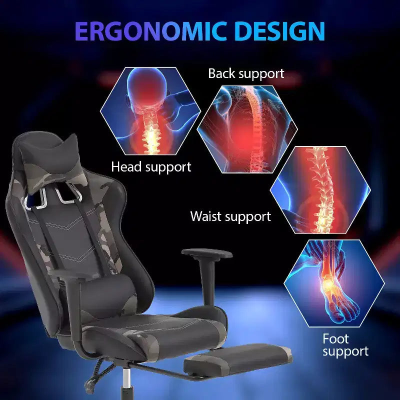 Sedia da Gaming Racing in Pelle PU con Supporto Lombare e Girevole a 360°