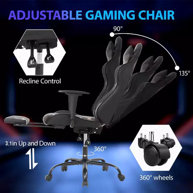 Sedia da Gaming Racing in Pelle PU con Supporto Lombare e Girevole a 360°