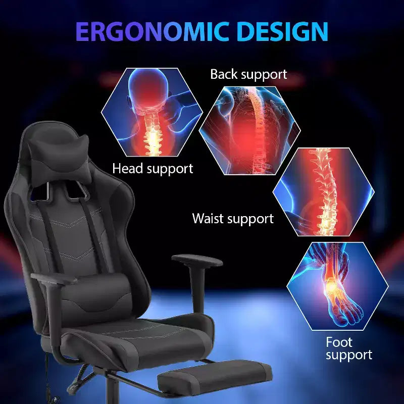 Sedia da Gaming Racing in Pelle PU con Supporto Lombare e Girevole a 360°