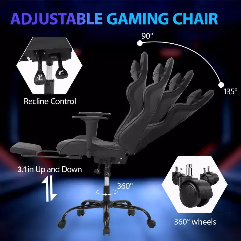 Sedia da Gaming Racing in Pelle PU con Supporto Lombare e Girevole a 360°