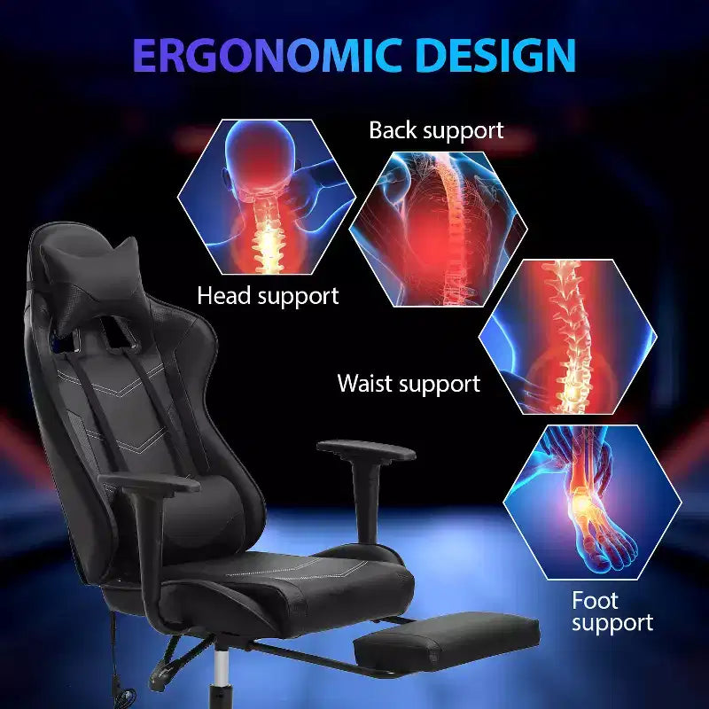 Sedia da Gaming Racing in Pelle PU con Supporto Lombare e Girevole a 360°
