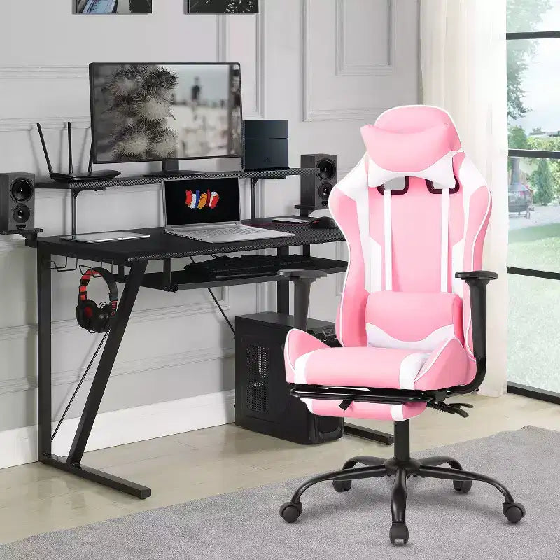 Sedia da Gaming Racing in Pelle PU con Supporto Lombare e Girevole a 360°