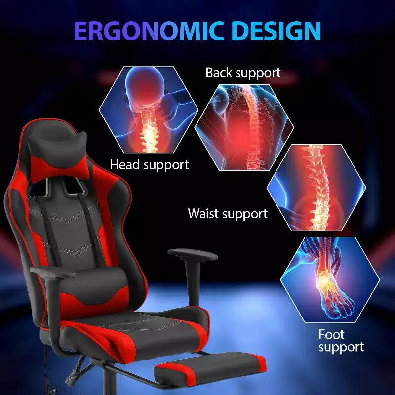 Sedia da Gaming Racing in Pelle PU con Supporto Lombare e Girevole a 360°