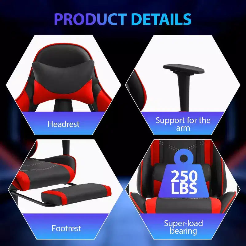 Sedia da Gaming Racing in Pelle PU con Supporto Lombare e Girevole a 360°