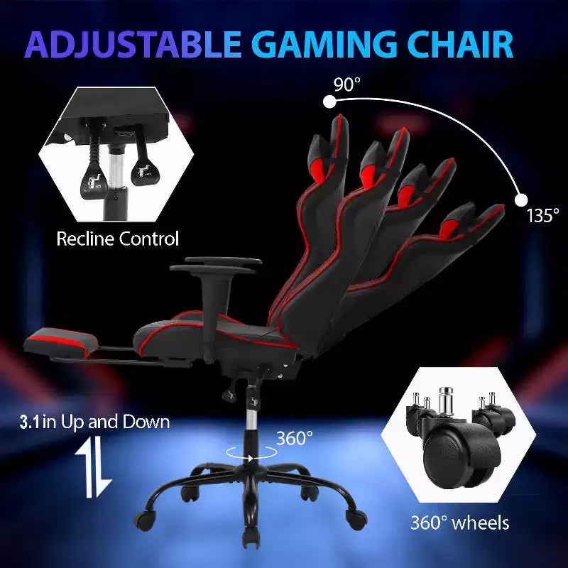 Sedia da Gaming Racing in Pelle PU con Supporto Lombare e Girevole a 360°