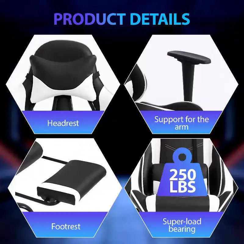 Sedia da Gaming Racing in Pelle PU con Supporto Lombare e Girevole a 360°