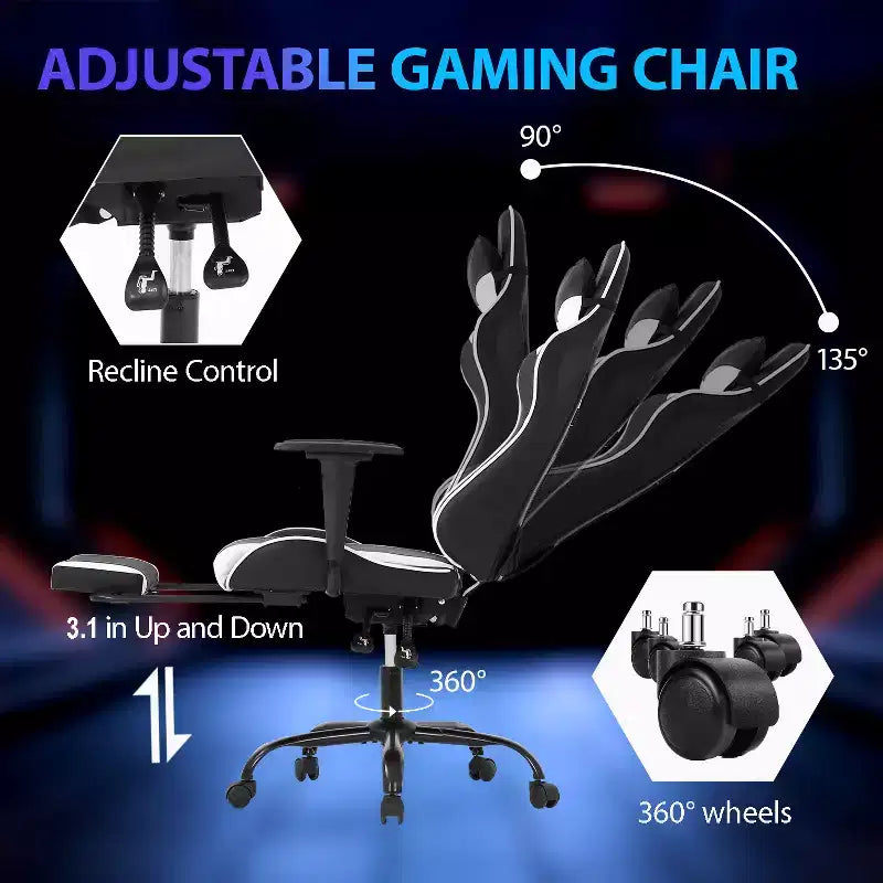 Sedia da Gaming Racing in Pelle PU con Supporto Lombare e Girevole a 360°
