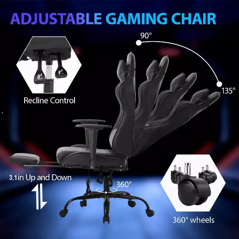 Sedia da Gaming Racing in Pelle PU con Supporto Lombare e Girevole a 360°