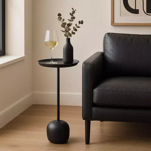 Tavolino finale in metallo elegante da 26" con vassoio superiore rotondo – Nero
