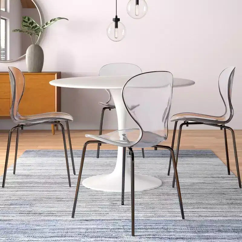Sedie da pranzo impilabili trasparenti, set da 2 – Schienale curvo, gambe in acciaio nero