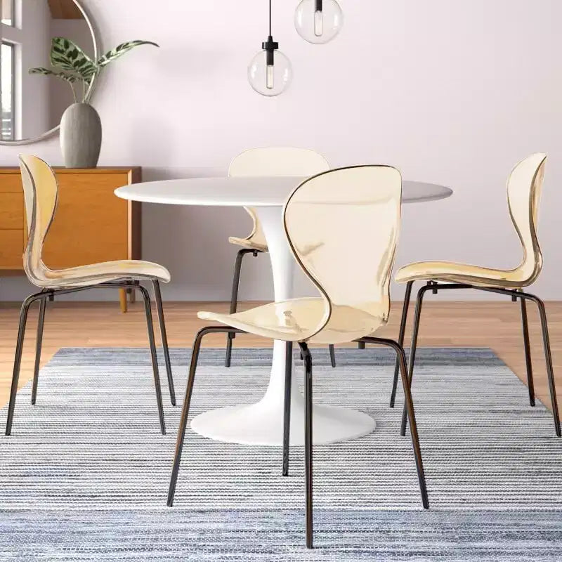 Sedie da pranzo impilabili trasparenti, set da 2 – Schienale curvo, gambe in acciaio nero
