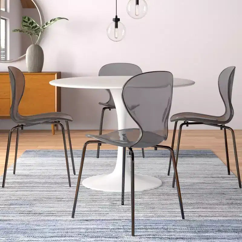 Sedie da pranzo impilabili trasparenti, set da 2 – Schienale curvo, gambe in acciaio nero