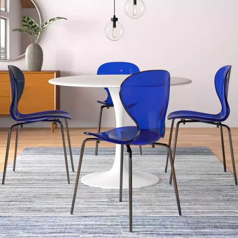 Sedie da pranzo impilabili trasparenti, set da 2 – Schienale curvo, gambe in acciaio nero