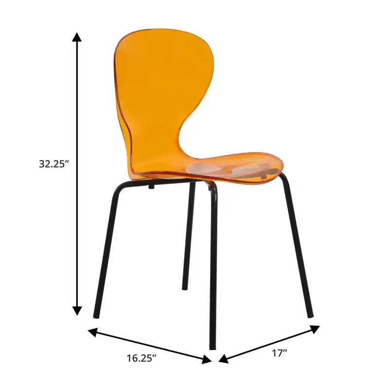 Sedie da pranzo impilabili trasparenti, set da 2 – Schienale curvo, gambe in acciaio nero
