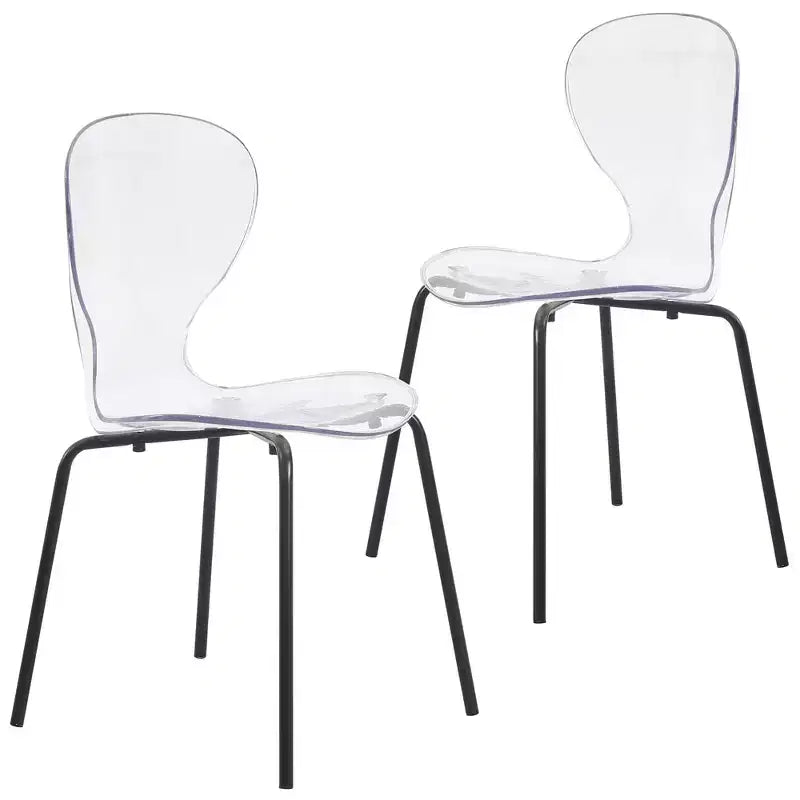 Sedie da pranzo impilabili trasparenti, set da 2 – Schienale curvo, gambe in acciaio nero