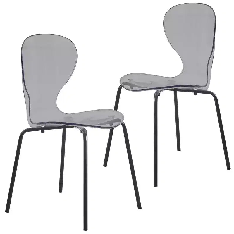 Sedie da pranzo impilabili trasparenti, set da 2 – Schienale curvo, gambe in acciaio nero