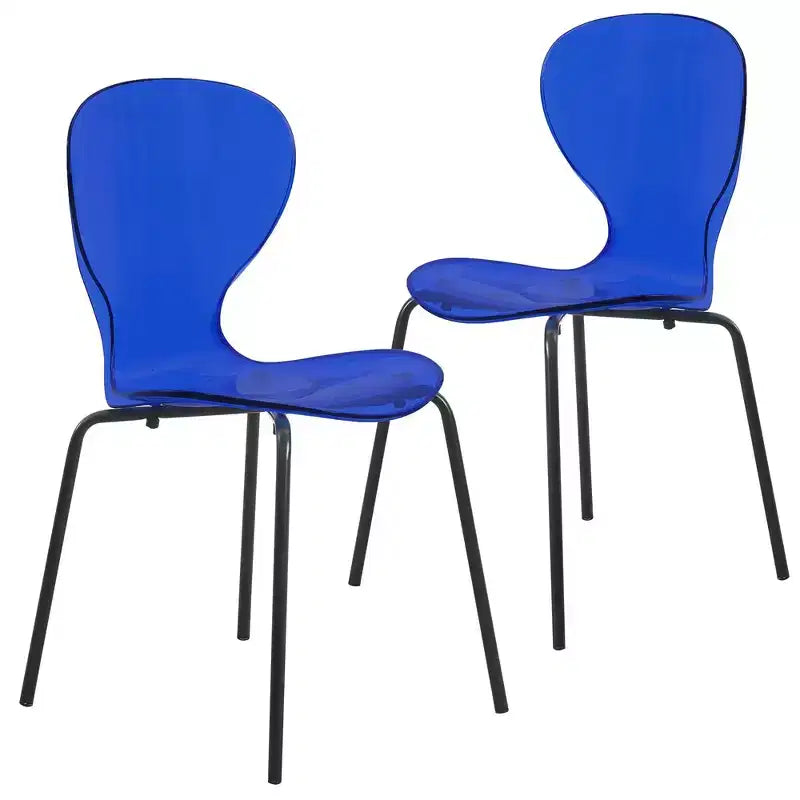 Sedie da pranzo impilabili trasparenti, set da 2 – Schienale curvo, gambe in acciaio nero