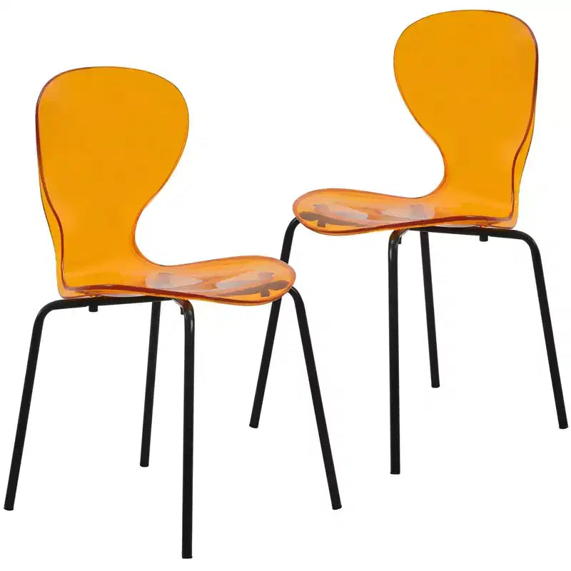 Sedie da pranzo impilabili trasparenti, set da 2 – Schienale curvo, gambe in acciaio nero