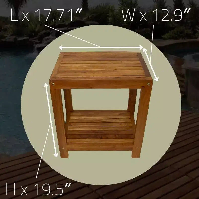 Panca da doccia e vasca da bagno spa in teak massiccio da 18" con ripiano inferiore