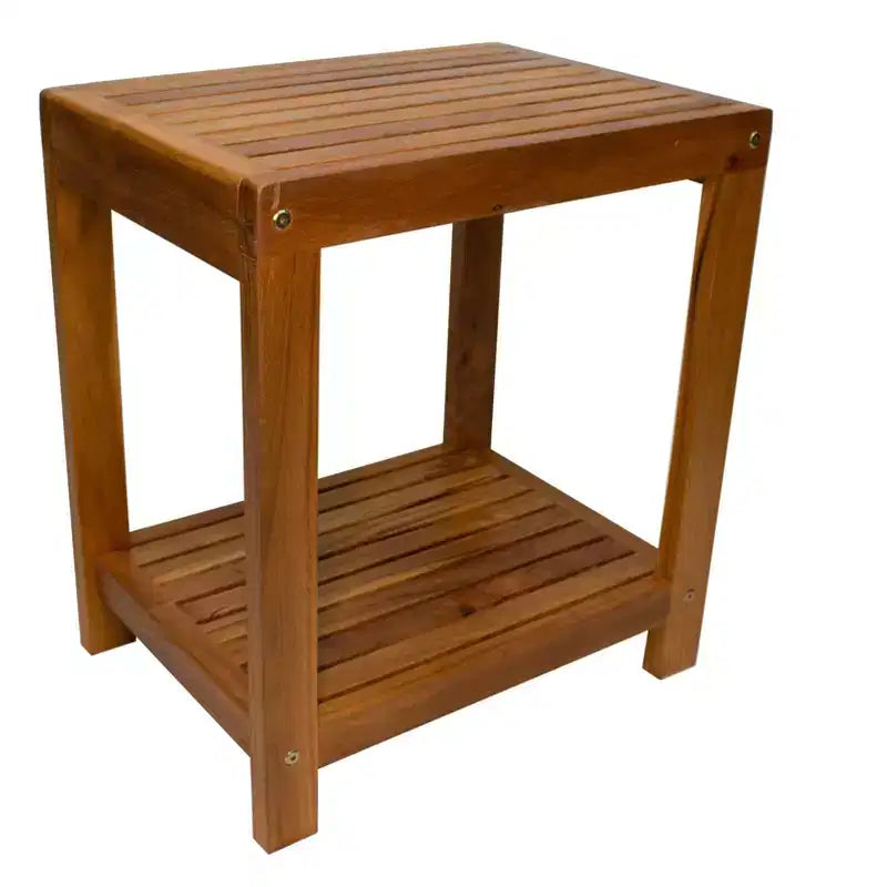 Panca da doccia e vasca da bagno spa in teak massiccio da 18" con ripiano inferiore