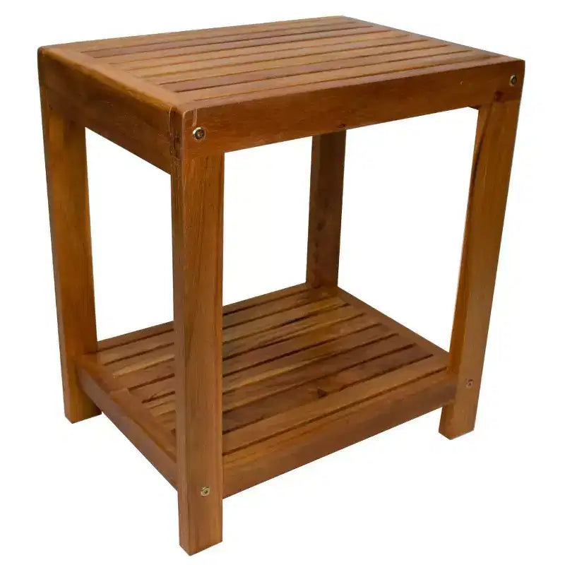 Panca da doccia e vasca da bagno spa in teak massiccio da 18" con ripiano inferiore