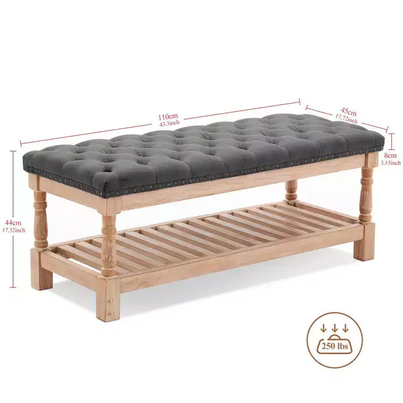 Panca contenitore imbottita in velluto a coste da 112,5 cm – Gambe in legno massello, camera da letto e soggiorno