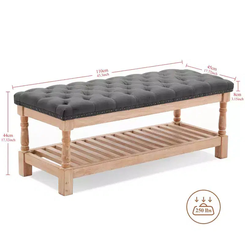 Panca contenitore imbottita in velluto a coste da 112,5 cm – Gambe in legno massello, camera da letto e soggiorno