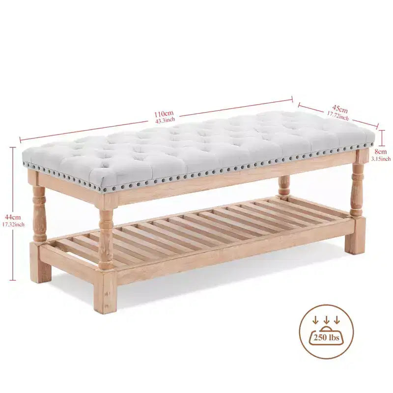 Panca contenitore imbottita in velluto a coste da 112,5 cm – Gambe in legno massello, camera da letto e soggiorno