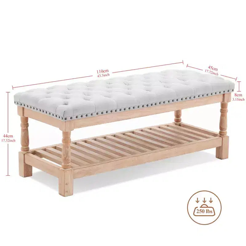 Panca contenitore imbottita in velluto a coste da 112,5 cm – Gambe in legno massello, camera da letto e soggiorno