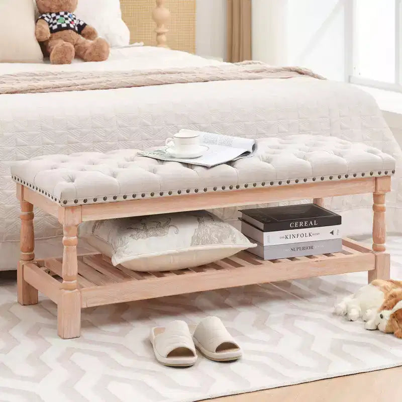 Panca contenitore imbottita in velluto a coste da 112,5 cm – Gambe in legno massello, camera da letto e soggiorno
